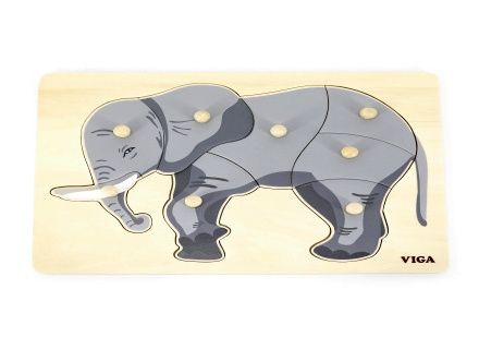 Montessori vkládačka skládačka puzzle dřevěné s úchyty zvířata - slon