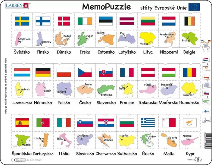 puzzle ZEMĚ EU - vlajky, hlavní města Larsen